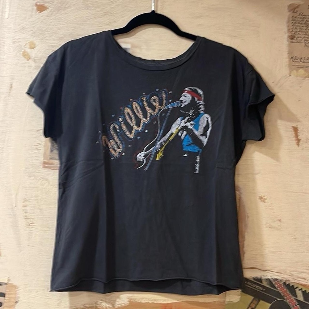 NEW Midnight Rider Willie Nelson T-Shirt Washed black   U.S.A. Cotton Size Small